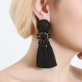 thumbnail image 3 of SURJDE Bohemian Statement Thread Tassel Chandelier Drop Dangle Earrings with Cassandra Button Stud, 3 of 7