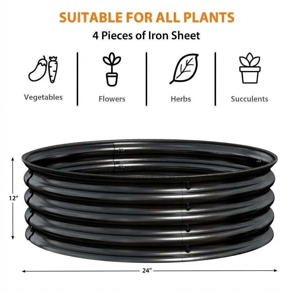 2 Pack 2x2x1ft Round Galvanized Steel Raised Garden Bed, Rust-Resistant Planter with Safe Rubber Edges, Quick Assembly for Vegetables & Outdoor Landscaping, Black