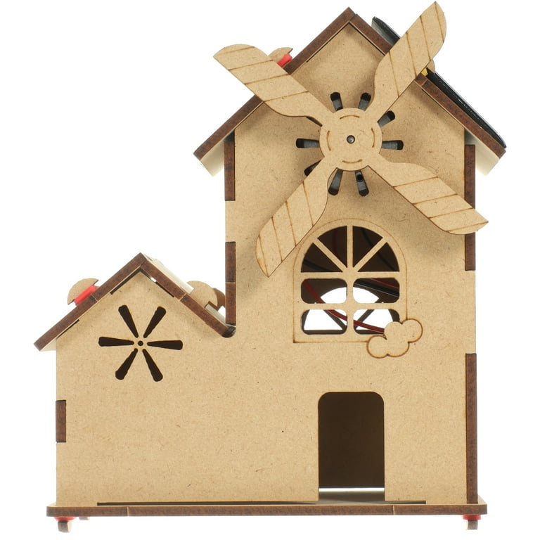 Windmill Wooden House Teaching Toy Physics Projects Decoration for Children