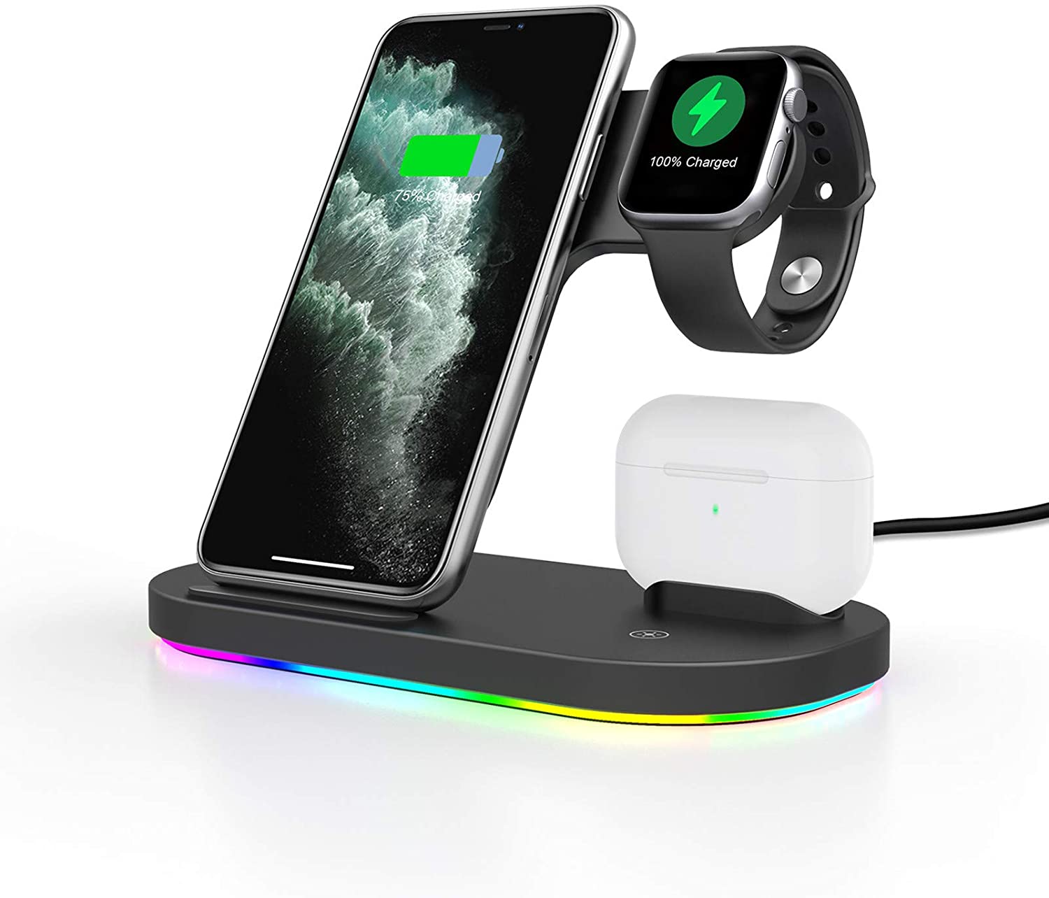 Sunffice Wireless Charging Stand, in Wireless Charger Fast Charging Dock Station with LED Breathing Light for Watch 2, Airpods Pro 2, iP