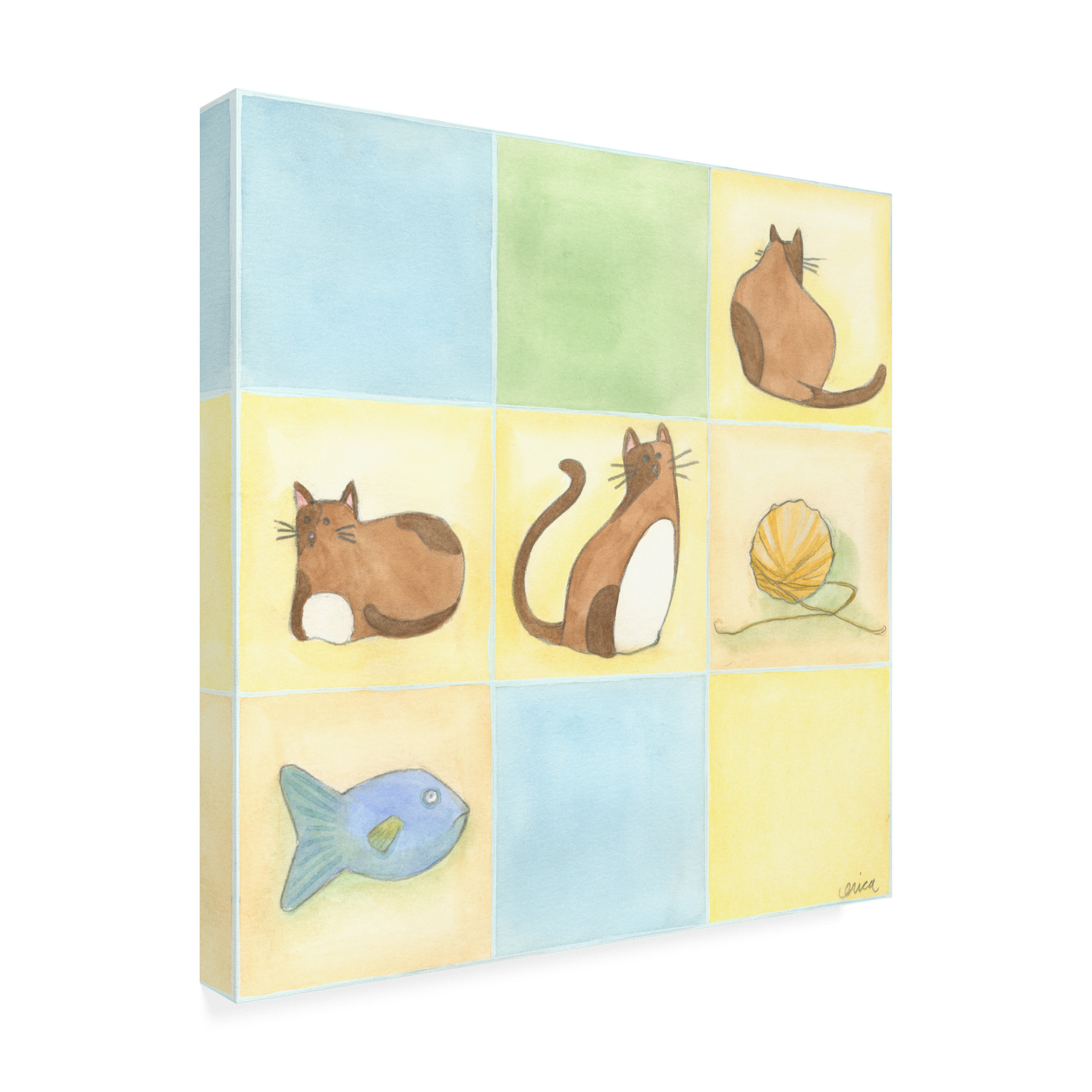 Trademark Fine Art 'Tic tac Cats in Blue Childrens Art' Canvas Art by June Erica Vess