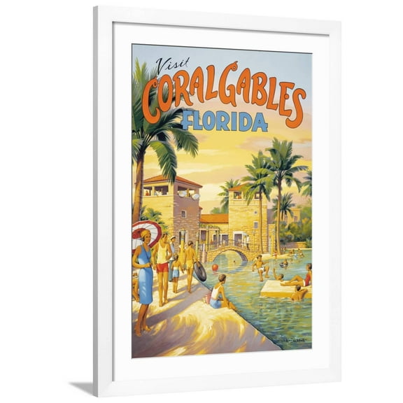 Art.com Visit Coral Gables, Florida Art Print by Kerne Erickson, White Frame Wall Art, 32" x 44"