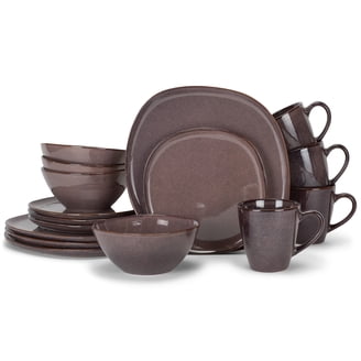 Elanze Designs Reactive Glaze Ceramic Dinnerware Set - 16 Pieces, Service For 4, White Stoneware