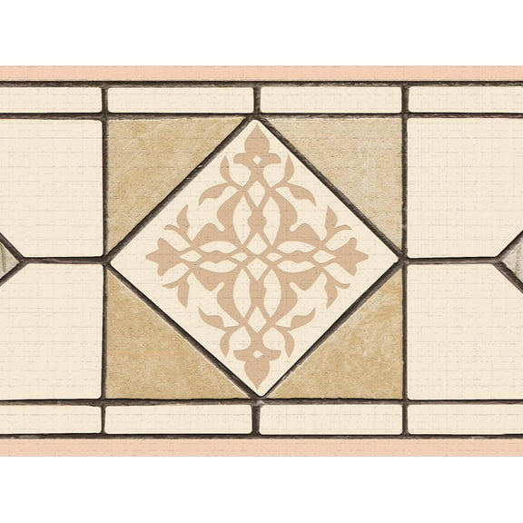 Dundee Deco's Peel and Stick Wallpaper Border - Abstract Beige Cream Geometric Wall Border Retro Design, 15 ft x 7 in, Self Adhesive