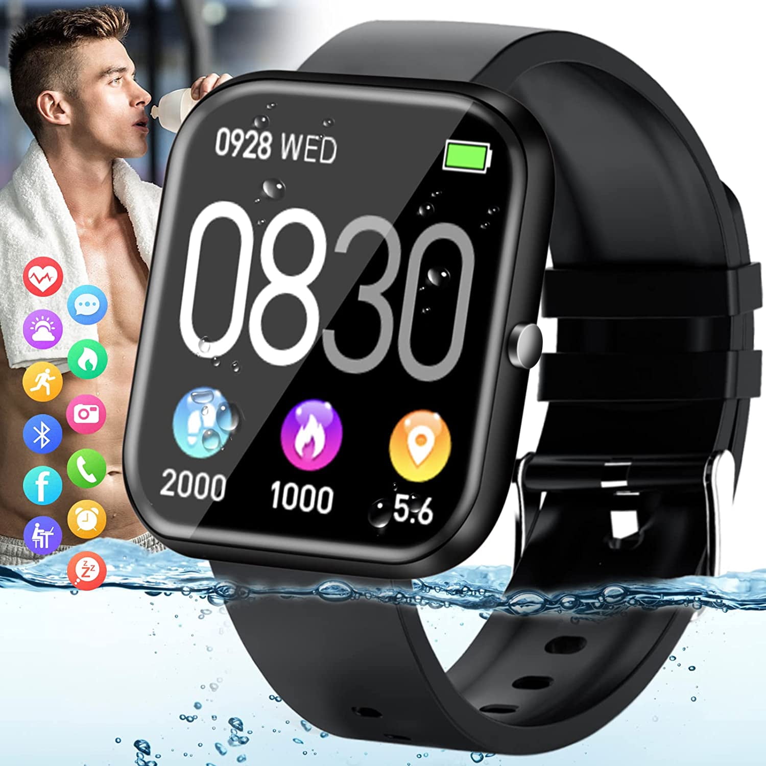 Full Touch Screen Smartwatch Activity Tracker with Heart Rate and Sleep Monitor Smart Watches Fitness Watch Waterproof IP68 Fitness Tracker Pedometer Calorie Counter for Men Women Android iOS 