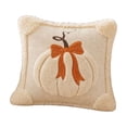thumbnail image 4 of JUNBY Fall Pumpkin Throw Pillow with Orange Bow, Cozy Faux Fur Embroidered Knit Decorative Pillow for Couch Sofa Bed Living Room Autumn Home Decor, 18x18, 4 of 6