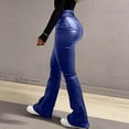 thumbnail image 4 of QUNYINEY Tummy Control Yoga Leggings for Women Blue Casual Faux Leather Jegging Skinny with Pockets Flare Leggings, 4 of 8
