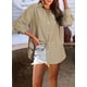 thumbnail image 3 of Blusa elegante para mujer, cuello en V, manga larga, a rayas, color caqui, 3 of 6