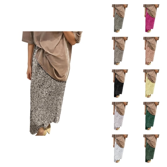 Sequin Skirt for Women Elastic High Waist Back Slit Straight Sparkly Long Maxi Skirt