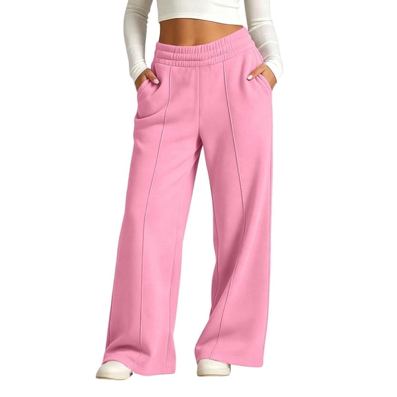 Girls Trendy Sweatpants with Pockets Casual Elastic Waist Baggy Fall Winter Kids Wide Leg Pants Pink 5-14