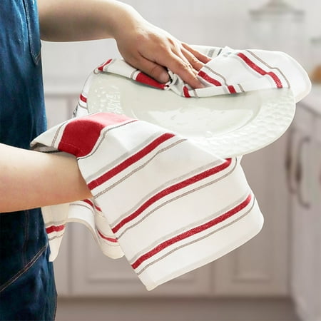 Nkmbld Kitchen Dish Towels Colour Woven Striped Tea Towel Soft Absorbent Quick Dry Low Lint Reusable Pantry Bar Cleaning Cloth