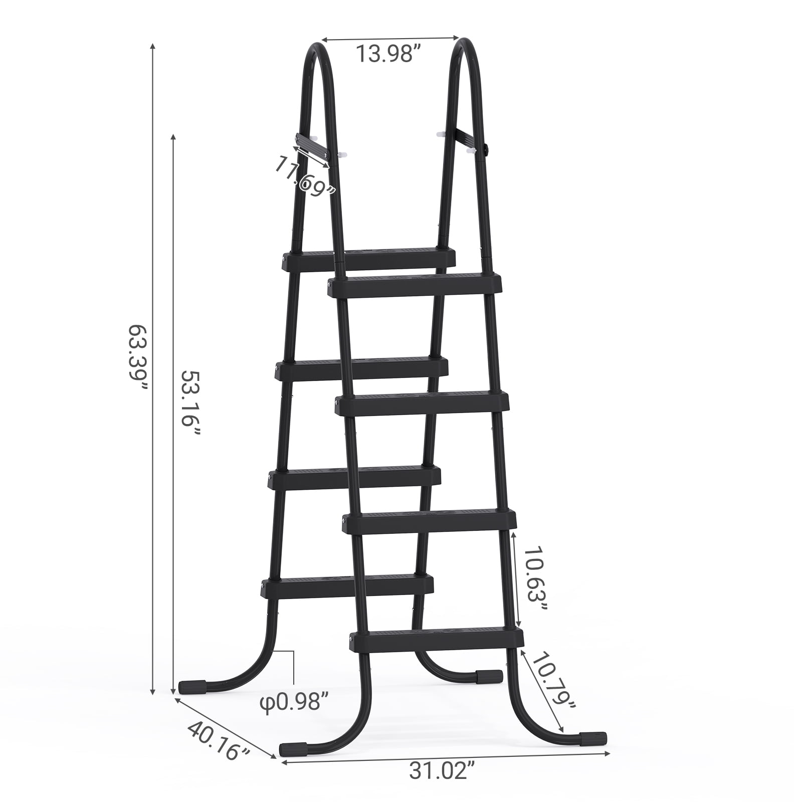 52 Inch 4-Step All Black Iron Pool Ladder, Textured Non-Slip Steps Heavy Duty Swimming Pool Entry Ladder for Above Ground & In-Ground Pools
