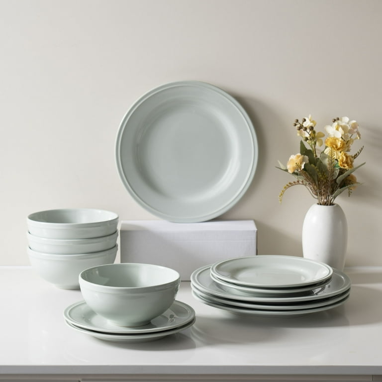 Mainstays Darby 12-Piece Stoneware Dinnerware Set Green - Walmart.com