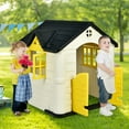 thumbnail image 4 of Gymax Kid's Playhouse Games Cottage w/ 7 PCS Toy Set & Waterproof Cover Yellow, 4 of 9