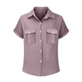 thumbnail image 3 of OGLCCG Womens Gauze Shirts Casual Short Sleeve Textured Collared Button Down Dress Shirts Lightweight Summer Work Blouse,L,Purple, 3 of 5