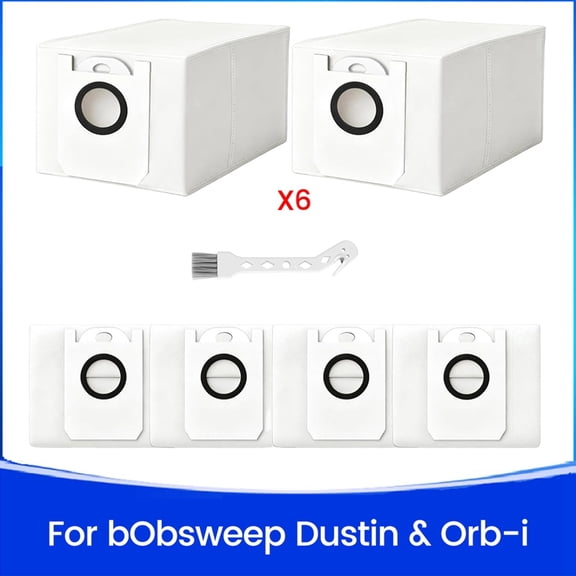 Dustin Replacement Dust Bags 6-Pack for bObsweep Dustin & -i Self-Emptying Robot Vacuum With Cleaning Brush