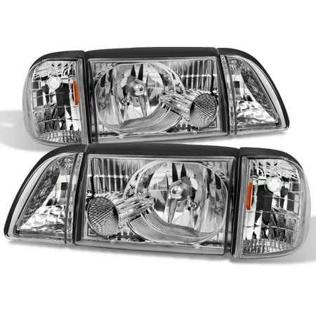 - Fit 87-93 Mustang Clear Headlights w/ Corner & Parking 6Pcs Complete Replacement