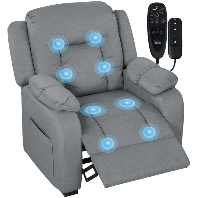 HOMCOM Massage Recliner Chair with Quiet Motor Pet-Friendly Fabric Grey