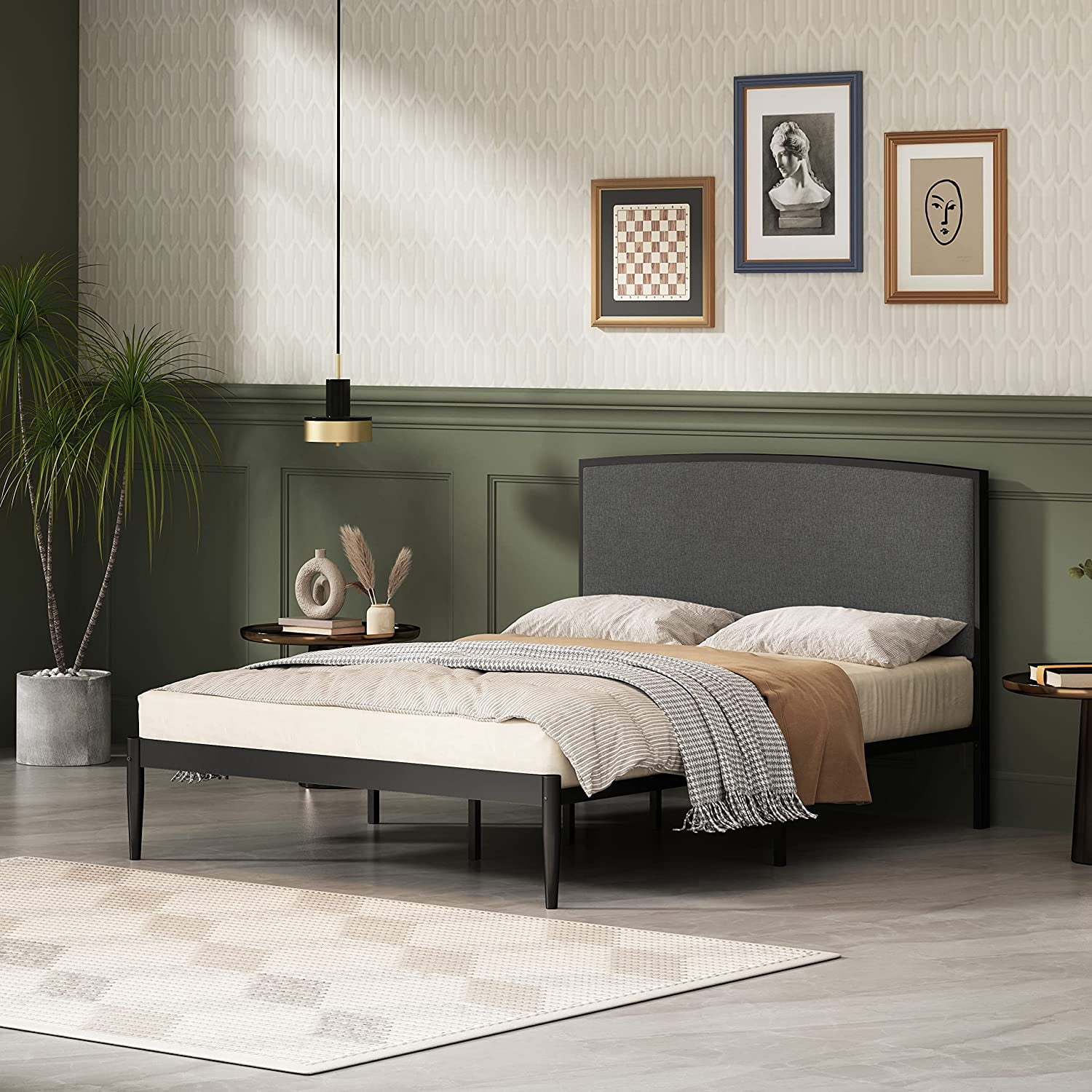 Relax & Rejuvenate Platform Metal Bed Frame, Simple Design, Linen
