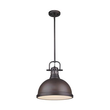 Yep by Golden Lighting Duncan 1-light 14in Rod Hung Pendant in Rubbed Bronze and Rubbed Bronze shade