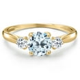 thumbnail image 3 of Gem Stone King 10K Yellow Gold Sky Blue Topaz and White Topaz 3-Stone Ring for Women | 1.28 Cttw | Round 6MM | Gemstone November Birthstone | Size 6, 3 of 6
