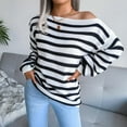 thumbnail image 2 of Fesfesfes Women Sweaters Casual Stripes Casual Loose Long Sleeve Sweater Short Tops on, 2 of 5