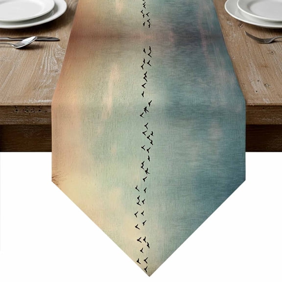 Sunset Glow Table Runner Linen Burlap Table Runner 36 Inches Small Vintage Bird Silhouette Landscape Dresser Scarves for Kitchen Island Coffee Dining Room Party Wedding Banquet Holiday Decor 13"x36"