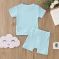 thumbnail image 6 of Coerni Summer Beach Leisure Outfit for Toddler Boys Girls Short Sleeve Cotton Ribbed T Shirt Pullover Tops Shorts Outfits, 6 of 6