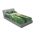 thumbnail image 3 of Forest Bedding Set with Sheet & Covers, Tall Old Tree View Sun Rays Top Branches Leaves Nature Picture, Printed Bedroom Decor 2 Shams, 4 Sizes, Green Pale Green Brown, by Ambesonne, 3 of 3