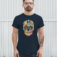 thumbnail image 3 of Tee Hunt Dean Russo Sugar Skull T-Shirt Day of The Dead Neon Calaver Men's Tee, Navy Blue, X-Large, 3 of 5