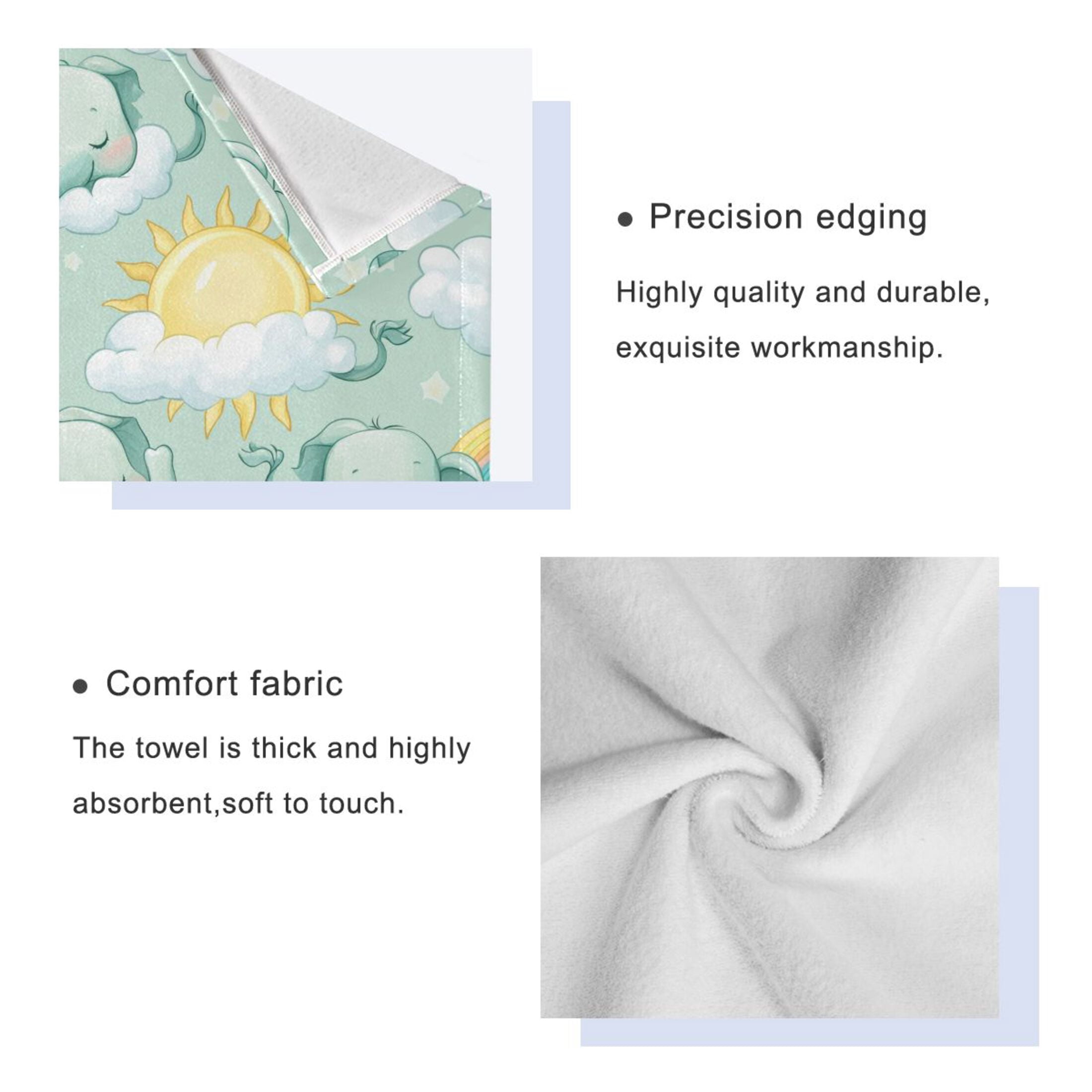WOBOGO Illustration Of Cartoon Sleeping Baby Elephants Ultra Soft 3 Pack Cotton Towel Set for Everyday Use Lightweight and Compact