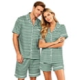 thumbnail image 2 of VV AVEORS Couple Matching Pajamas Sets Plaid Silk Short Sleeve Button Down Sleepwear Satin Pjs Shorts Set Soft Loungewear Green 2XL, 2 of 5