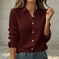 thumbnail image 2 of UAMVSH Work Shirts for Women Casual Button down Long Sleeve Dressy Tops Trendy Solid Color Lapel V-Neck Business Office Blouses(X-Large,Wine), 2 of 5