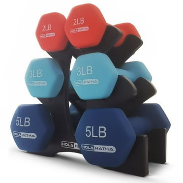 HolaHatha 2, 3, 5, 8, & 10 Lb Neoprene Dumbbell Weight Set w/ Rack ...