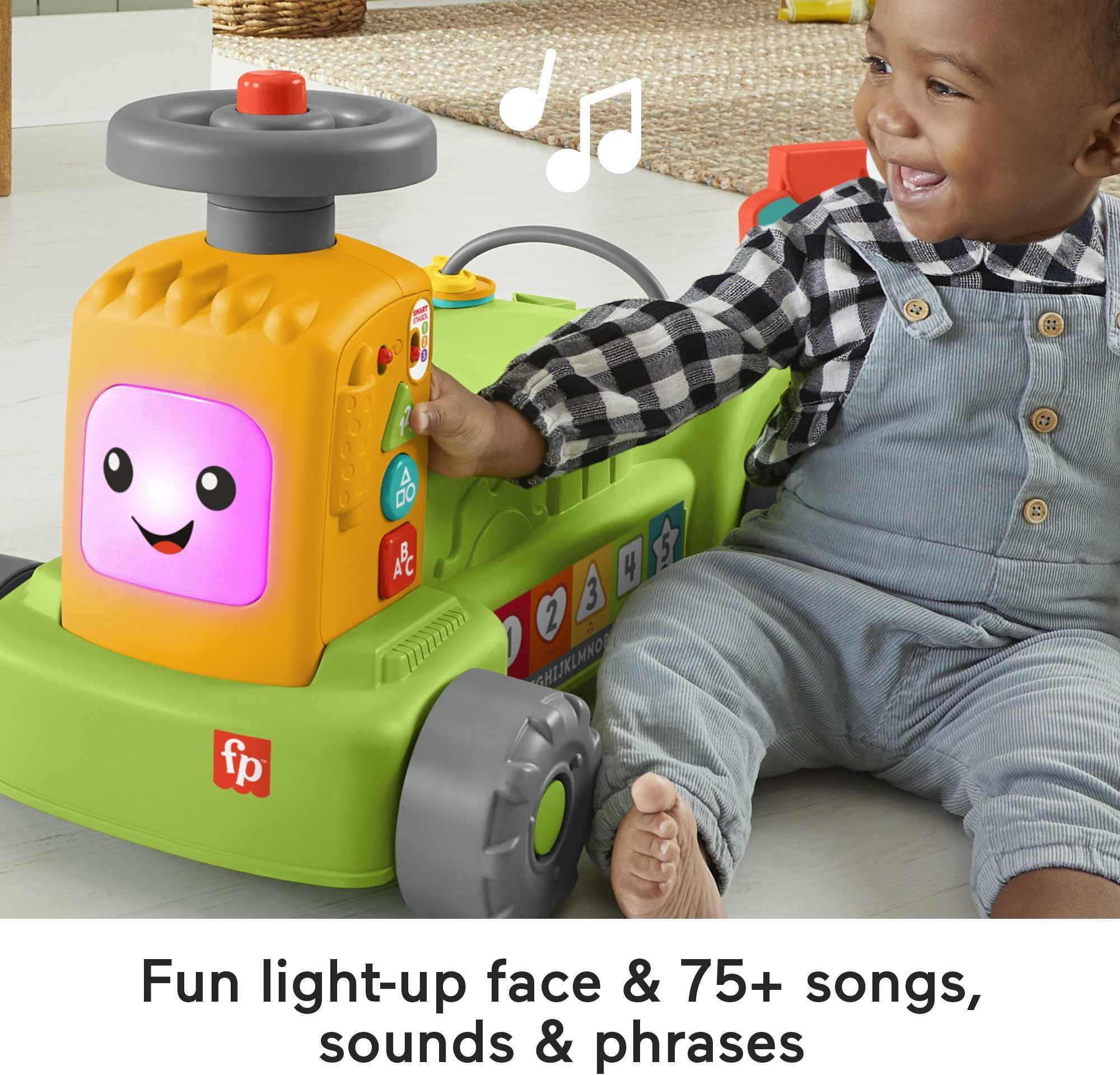 Fisher-Price Laugh & Learn 4-in-1 Farm to Market Tractor Ride-On Learning Toy for Baby & Toddlers