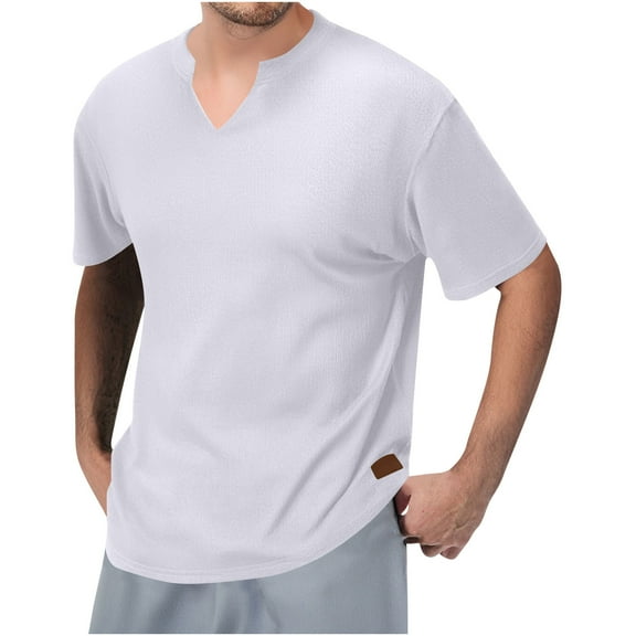 Lmnyox Men's Short Sleeve Shirt Solid Color Casual Basic Summer T Shirt Ribbed V Neck Loose Tees Tops