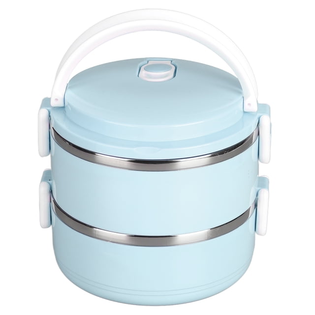 Peahefy Thermal Lunchbox,Thermal Food Box,Thermal Lunch Box Stackable Hot Food Insulated Box 304 Stainless Steel Round Lunchbox Sealed Food Containers