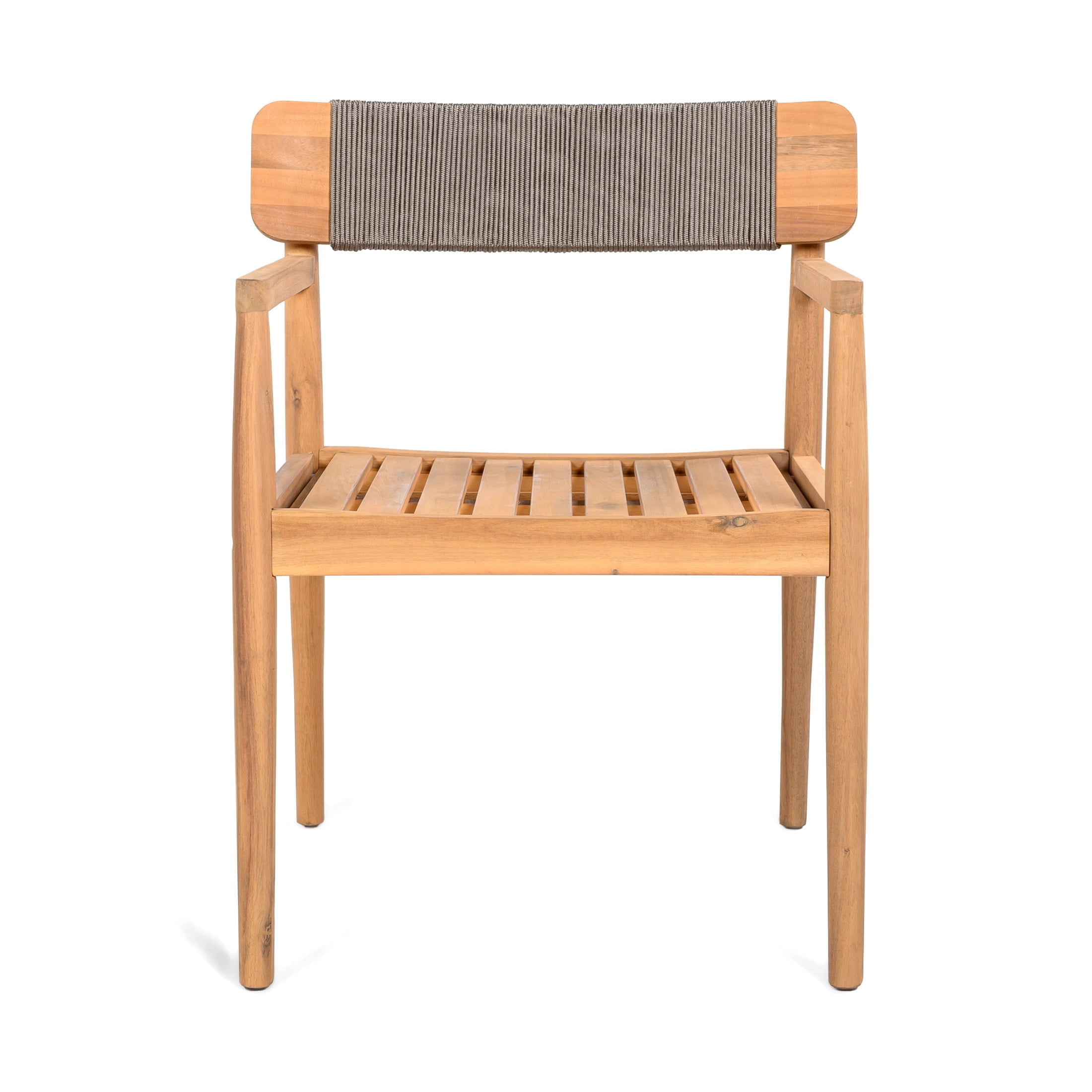Christopher Knight Home Coastal Wood Outdoor Dining Chair with Rope Weave Backrest, Grey, Set of 2