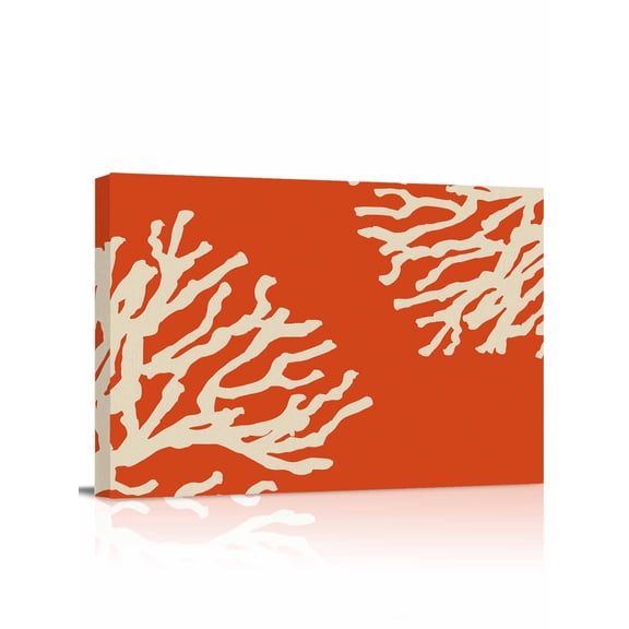 Coral Orange Wall Art for Living Room,Canvas Picture Wall Decor for Bathroom Bedroom,Coastal White Ocean Marine Nautical Beach Painting Artwork for Office Kitchen Hallway Dining Room Decor 24"x32"