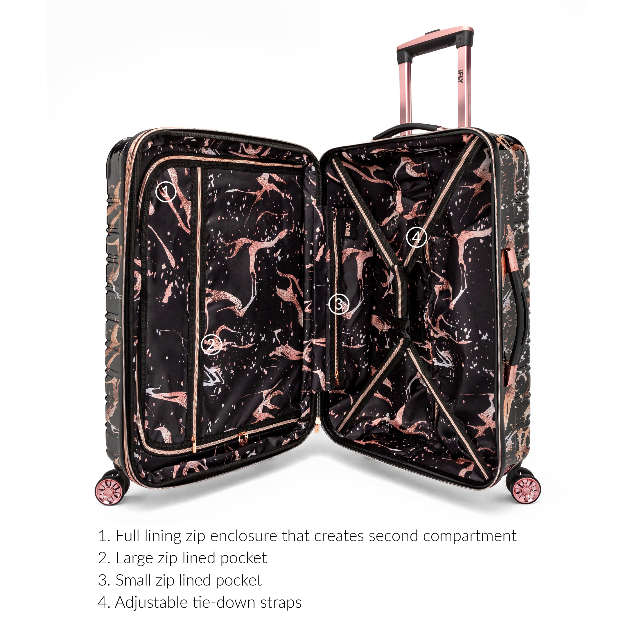 IFLY - Fibertech Marble Hardside Luggage 20 Inch Carry-on,  Black/Rose Gold - image 2 of 7