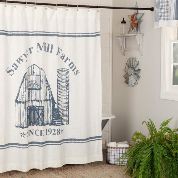 Barn Farmhouse Shower Curtain Stenciled Ticking Stripe Boho Rustic Bath Fabric Curtain for Bathroom Decor Background