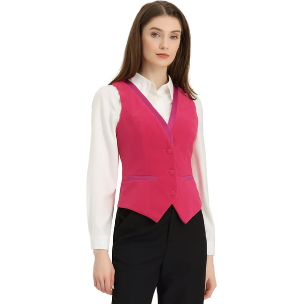Chaleco de Estilo Retro de Terciopelo para Mujer con Cuello en V sin Mangas Vintage Racerback Steampunk Vest Rosa caliente M