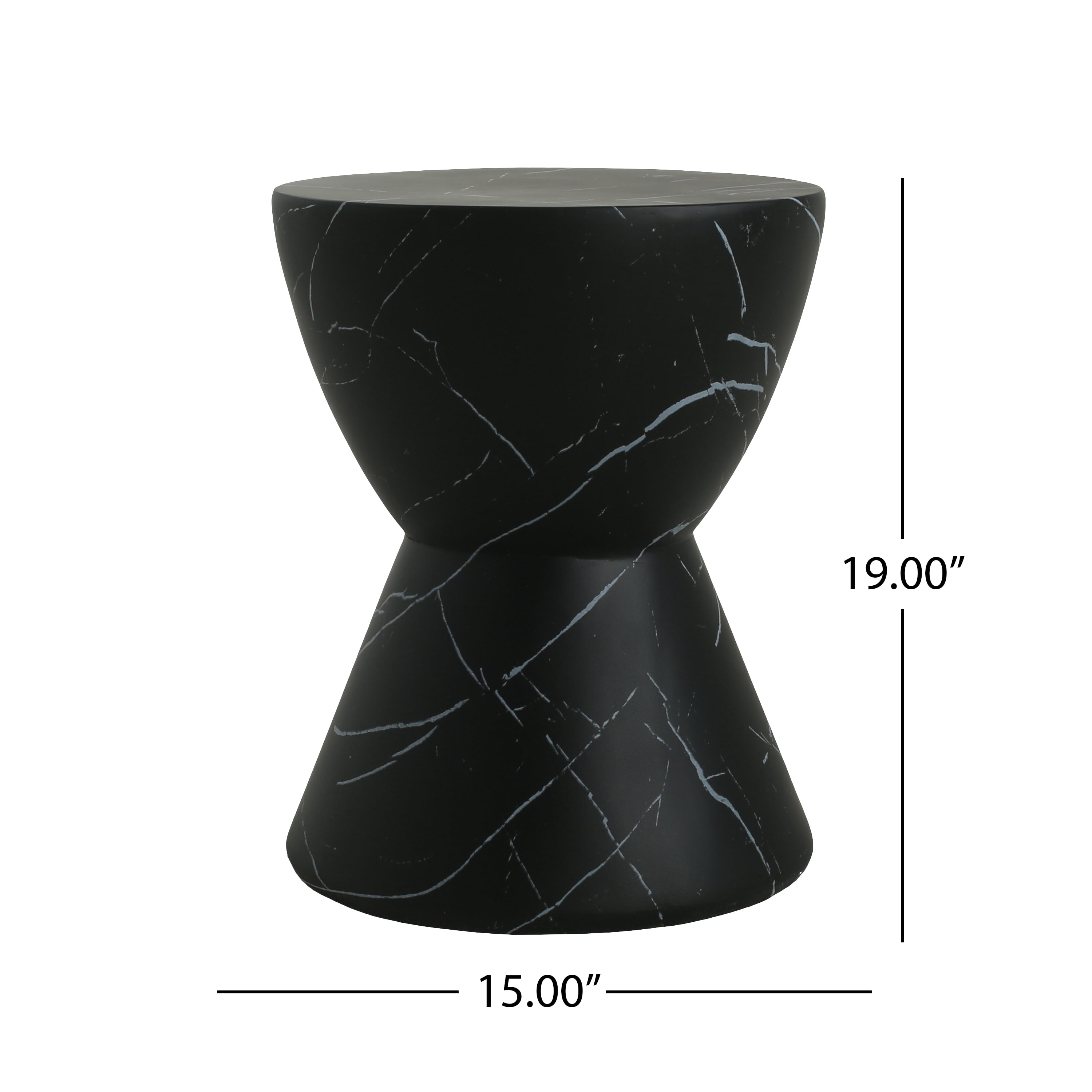 Side End Table, Outdoor Lightweight Concrete Table for Patio Balcony Garden, Black Marble