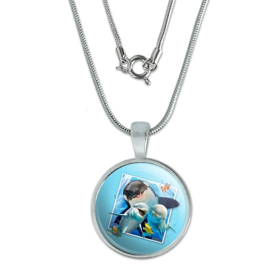 Ocean Selfie Picture Orca Killer Whale Dolphins 0.75" Pendant with Sterling Silver Plated Chain