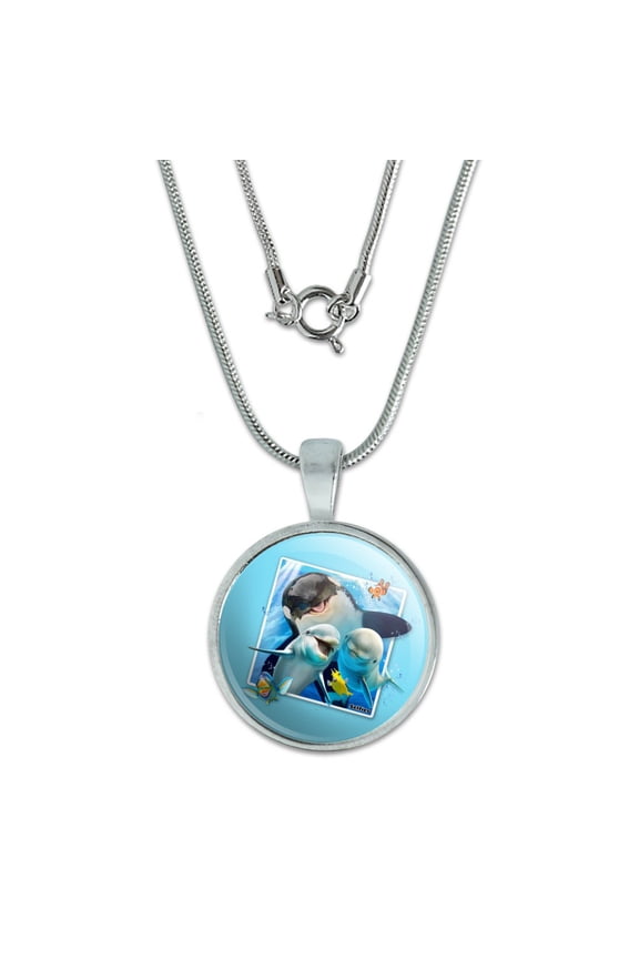 Ocean Selfie Picture Orca Killer Whale Dolphins 0.75" Pendant with Sterling Silver Plated Chain