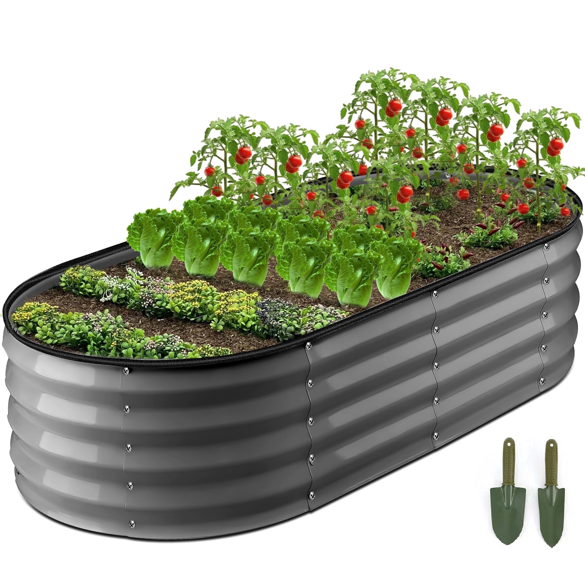 GVDV Galvanized Raised Garden Bed Outdoor, 4x2x1ft Backyard Oval Metal Planter Box with Easy Assembly, for Gardening Vegetables, Fruits, Flowers - Dark Gray