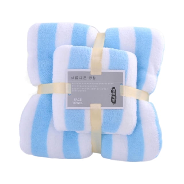 VogueV Plush Bath Towel & Washcloth Set - Ultra-Soft Quick-Dry Combo Blue