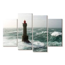 Elephant Stock La Jument Lighthouse Wall Art - Horizontal Multi Panel Canvas - Living Room Wall Decor - Nautical Multi Panel - Beige And Gray Decor - 43" x 27"
