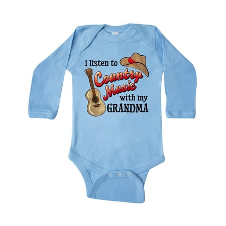 

Inktastic I Listen to Country Music with my Grandma Guitar and Hat Gift Baby Boy or Baby Girl Long Sleeve Bodysuit