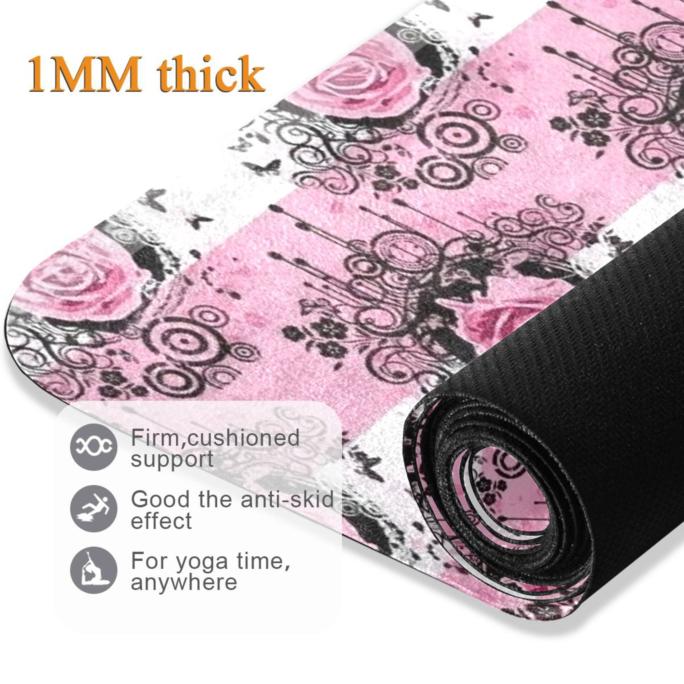 BZSMCE Yoga Mat Women Fitness Mat Pink Floral Lattice Pattern